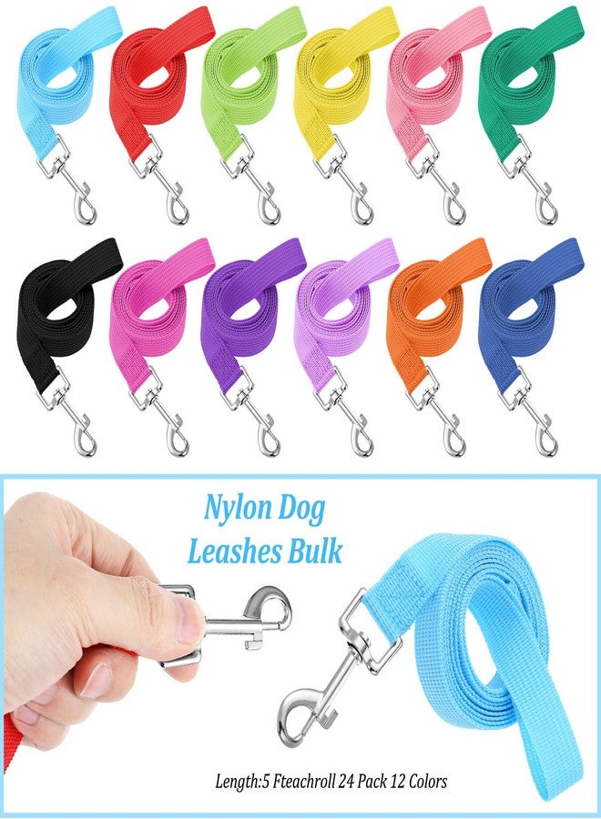 Lemecima 24 Pack Nylon Dog Training Leash Bulk 5 ft Dog Leash for Small and Medium Puppy Traction Rope for Training, Play, Camping, or Backyard, 12 Assorted Colors(Vibrant Colors) - Image 3